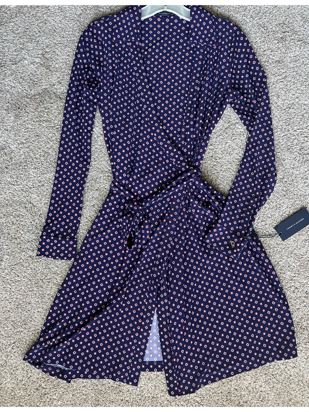 NWT Tommy Hilfiger Dress Women’s Navy Wrap Dress with Red Geo Print
